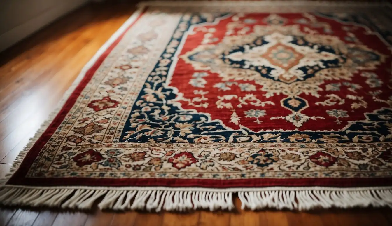 A Persian rug and an Oriental rug side by side, showcasing their intricate designs and vibrant colors. The Persian rug exudes a sense of luxury and tradition, while the Oriental rug displays a more eclectic and diverse pattern